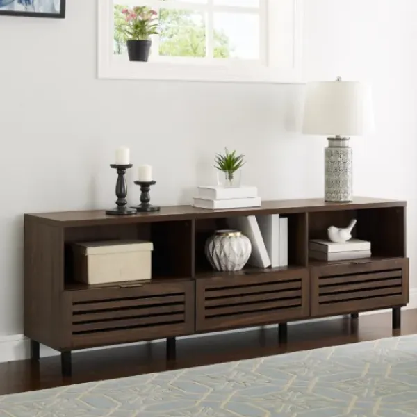 Tv Stands & Media Consoles-Kirkland's Home Dark Walnut Rustic Slat Door Tv Stand, 70 In. Brown