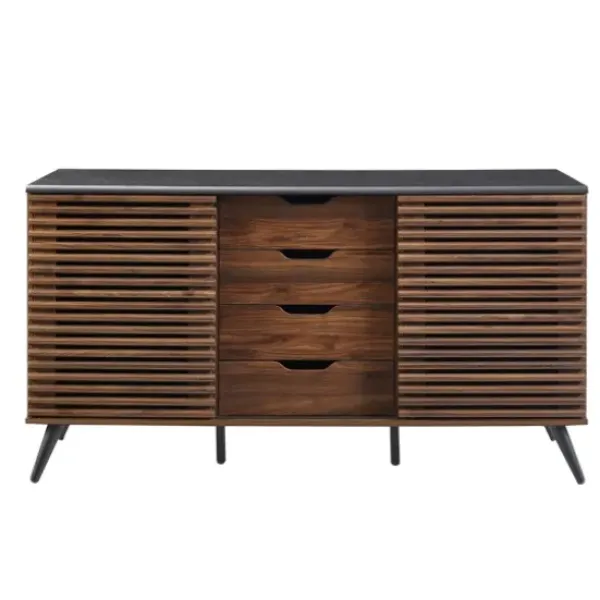 Cabinets & Sideboards-Kirkland's Home Dark Walnut Slatted 4-Drawer Cabinet Brown