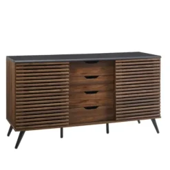 Cabinets & Sideboards-Kirkland's Home Dark Walnut Slatted 4-Drawer Cabinet Brown