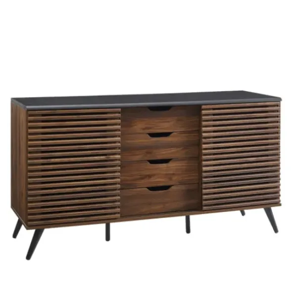 Cabinets & Sideboards-Kirkland's Home Dark Walnut Slatted 4-Drawer Cabinet Brown