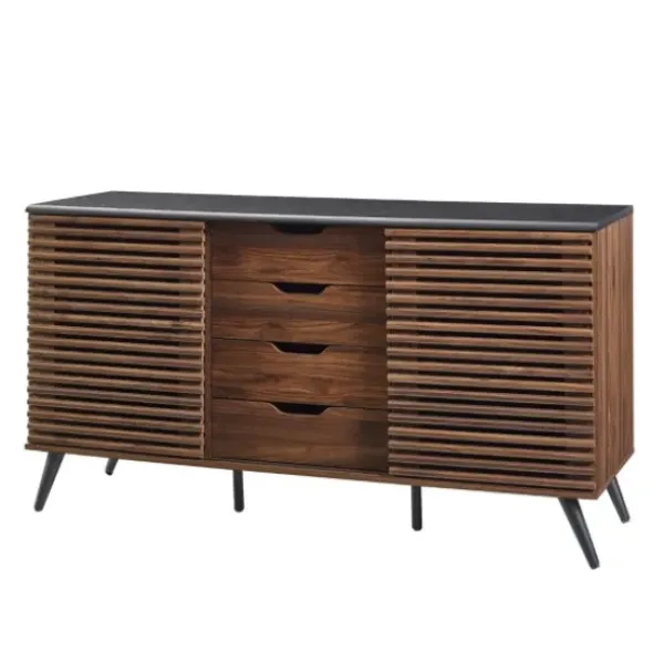 Cabinets & Sideboards-Kirkland's Home Dark Walnut Slatted 4-Drawer Cabinet Brown