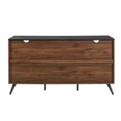 Cabinets & Sideboards-Kirkland's Home Dark Walnut Slatted 4-Drawer Cabinet Brown