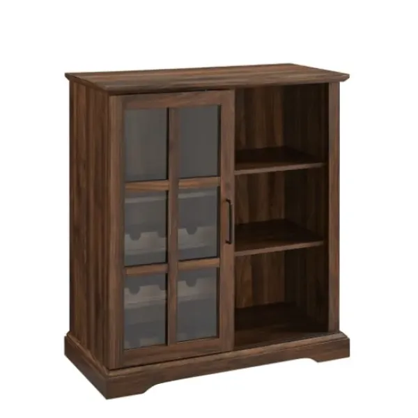 Cabinets & Sideboards-Kirkland's Home Dark Walnut Sliding Glass Door Bar Cabinet Brown