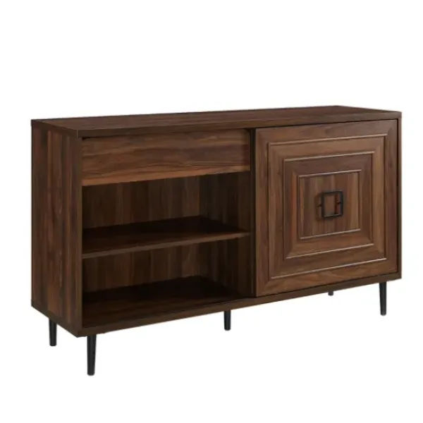 Cabinets & Sideboards-Kirkland's Home Dark Walnut Square Sliding Door Wooden Cabinet Brown