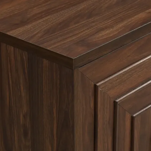 Cabinets & Sideboards-Kirkland's Home Dark Walnut Square Sliding Door Wooden Cabinet Brown