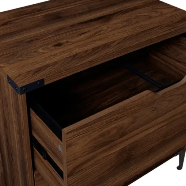 Office Furniture-Kirkland's Home Dark Walnut Wood And Iron Accent Filing Cabinet Brown