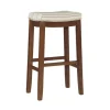 Bar Stools & Counter Height Stools-Kirkland's Home Dark Wood Bar Stool With Striped Cushion Gray