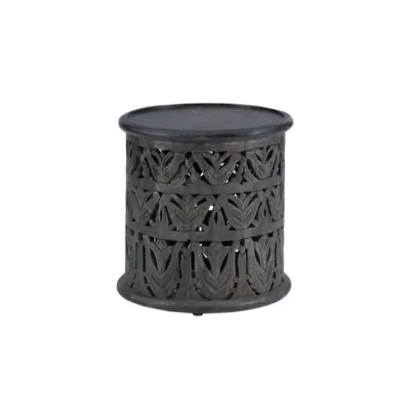 Accent & End Tables-Kirkland's Home Dark Wood Carved Detail Accent Table Gray