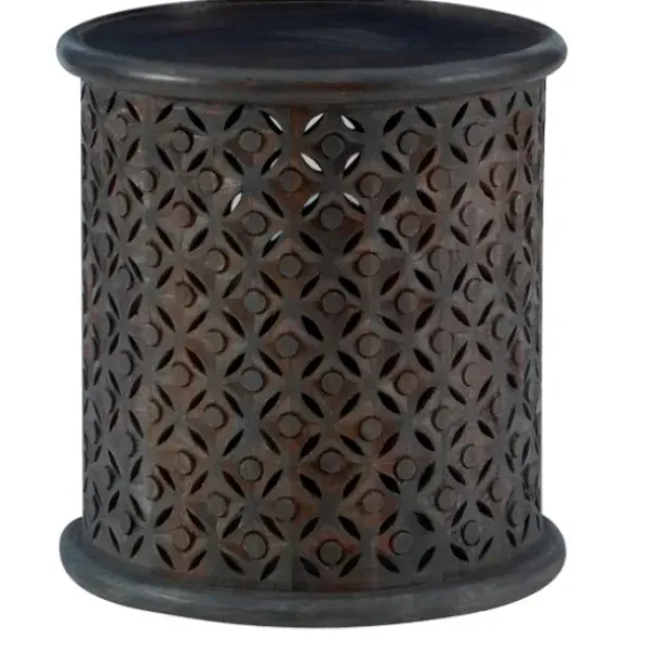 Accent & End Tables-Kirkland's Home Dark Wood Carved Medallion Accent Table Gray