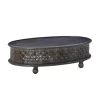 Coffee Tables-Kirkland's Home Dark Wood Carved Medallion Coffee Table Gray