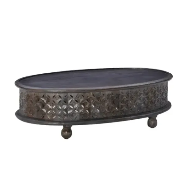Coffee Tables-Kirkland's Home Dark Wood Carved Medallion Coffee Table Gray