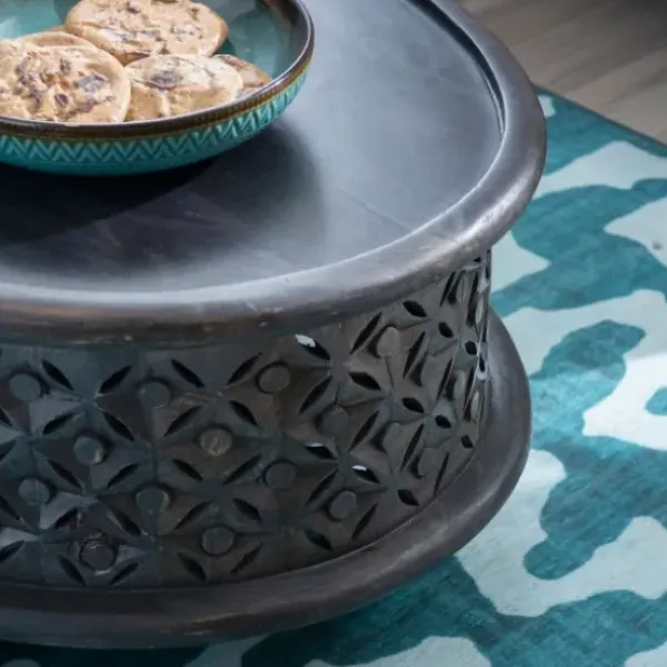 Coffee Tables-Kirkland's Home Dark Wood Carved Medallion Coffee Table Gray