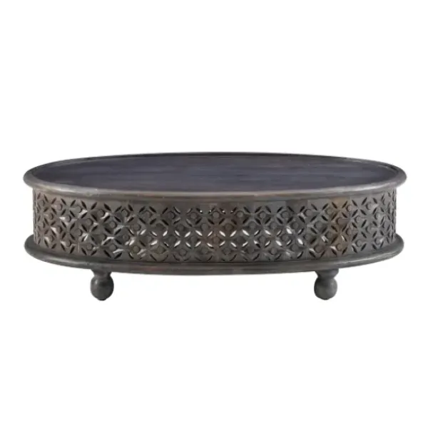 Coffee Tables-Kirkland's Home Dark Wood Carved Medallion Coffee Table Gray