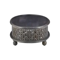 Coffee Tables-Kirkland's Home Dark Wood Carved Medallion Coffee Table Gray