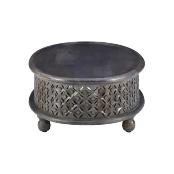 Coffee Tables-Kirkland's Home Dark Wood Carved Medallion Coffee Table Gray