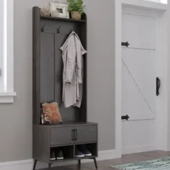 Entryway Furniture-Kirkland's Home Dark Wood Grain Hall Tree With Bench
