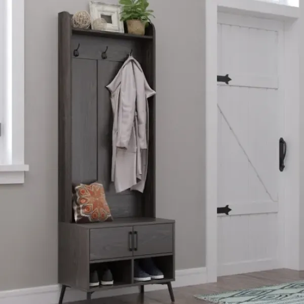 Entryway Furniture-Kirkland's Home Dark Wood Grain Hall Tree With Bench