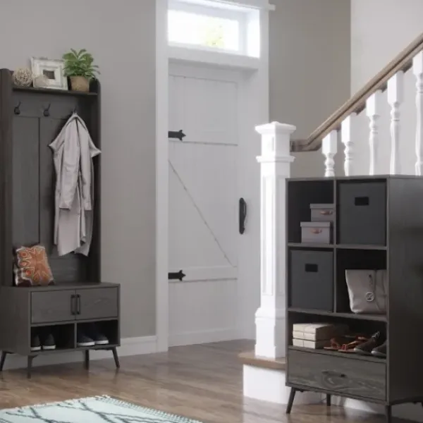 Entryway Furniture-Kirkland's Home Dark Wood Grain Hall Tree With Bench