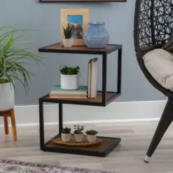 Accent & End Tables-Kirkland's Home Dark Wood Shelves S-Frame Accent Table Brown