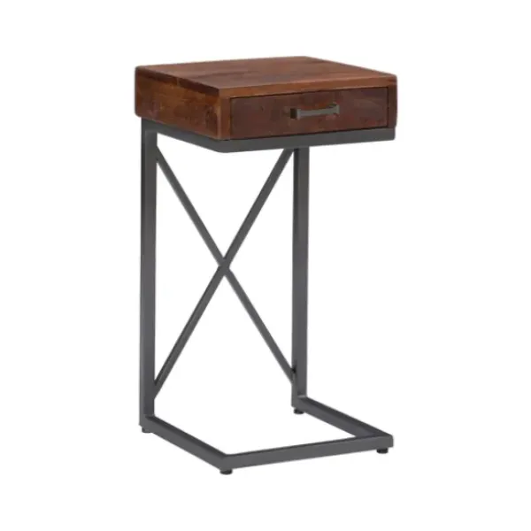 Accent & End Tables-Kirkland's Home Dark Wood Single Drawer C-Frame Accent Table Brown