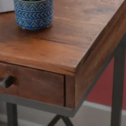 Accent & End Tables-Kirkland's Home Dark Wood Single Drawer C-Frame Accent Table Brown