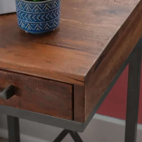 Accent & End Tables-Kirkland's Home Dark Wood Single Drawer C-Frame Accent Table Brown