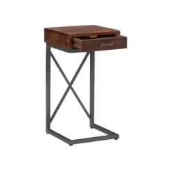 Accent & End Tables-Kirkland's Home Dark Wood Single Drawer C-Frame Accent Table Brown