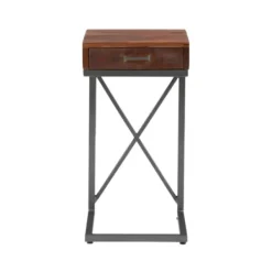 Accent & End Tables-Kirkland's Home Dark Wood Single Drawer C-Frame Accent Table Brown
