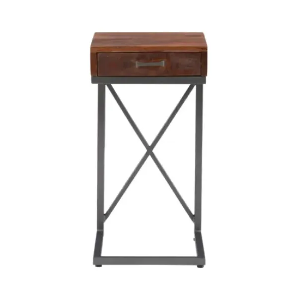 Accent & End Tables-Kirkland's Home Dark Wood Single Drawer C-Frame Accent Table Brown