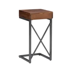 Accent & End Tables-Kirkland's Home Dark Wood Single Drawer C-Frame Accent Table Brown