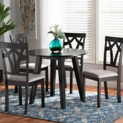 Dining Tables-Kirkland's Home Dark Wooden Splayed Base 5-Pc. Dining Set