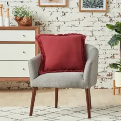 Pillows-Kirkland's Home Dark Woven Fringe Edge Pillow Red