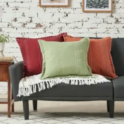 Pillows-Kirkland's Home Dark Woven Fringe Edge Pillow Red