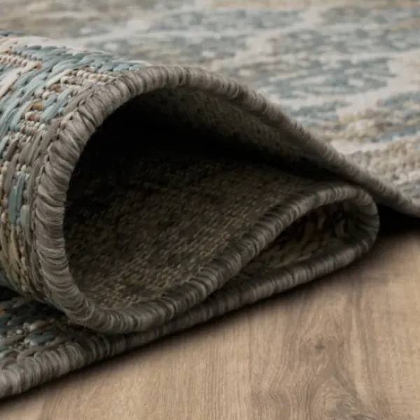 Outdoor Rugs-Kirkland's Home Davon Blue Geometric Striped Outdoor Rug, 5X8 Blue/Gray