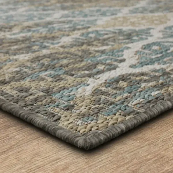 Outdoor Rugs-Kirkland's Home Davon Blue Geometric Striped Outdoor Rug, 5X8 Blue/Gray