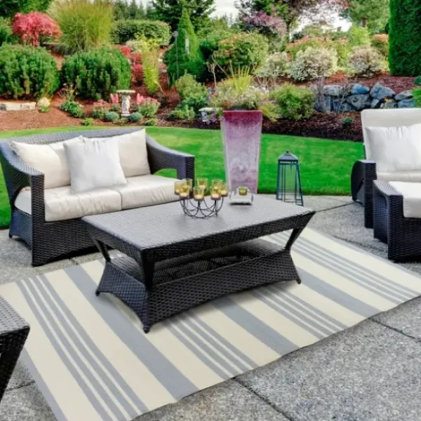 Outdoor Rugs-Kirkland's Home Davon Blue Moroccan Trellis Outdoor Rug, 5X8 Blue/Gray