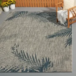 Outdoor Rugs-Kirkland's Home Davon Blue Moroccan Trellis Outdoor Rug, 8X10 Blue/Gray
