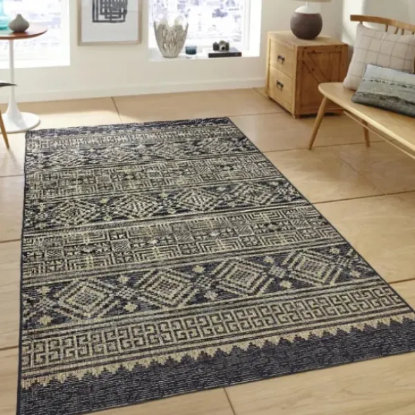 Outdoor Rugs-Kirkland's Home Davon Gray Geometric Striped Outdoor Rug, 8X10 Gray/White