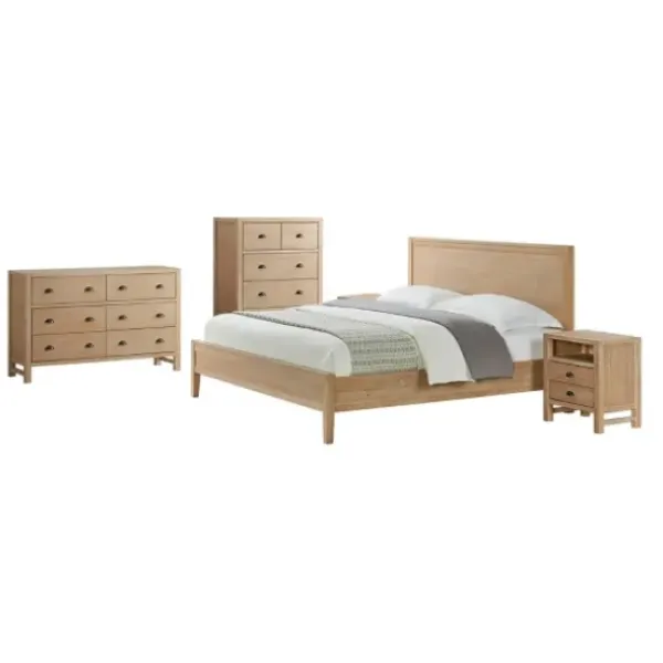 Beds & Headboards-Kirkland's Home Dean Double Driftwood Pine 5-Pc. King Bedroom Set Tan