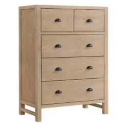 Beds & Headboards-Kirkland's Home Dean Double Driftwood Pine 5-Pc. King Bedroom Set Tan
