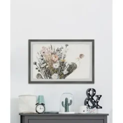 Framed Art-Kirkland's Home Deckled Flowering Bundle Framed Art Print White/Pink/Black