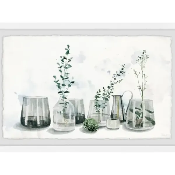Framed Art-Kirkland's Home Deckled Glasses And Greens Framed Art Print White/Gray/Green