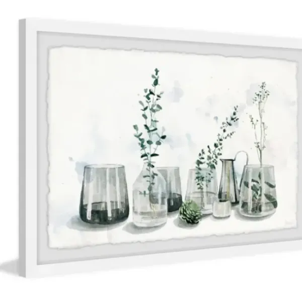 Framed Art-Kirkland's Home Deckled Glasses And Greens Framed Art Print White/Gray/Green
