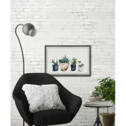 Framed Art-Kirkland's Home Deckled Succulent Row Framed Art Print White/Green/Blue/Brown