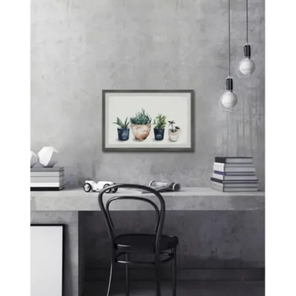 Framed Art-Kirkland's Home Deckled Succulent Row Framed Art Print White/Green/Blue/Brown