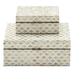 Baskets & Boxes-Kirkland's Home Decorative Mussel Shell Wood Boxes, Set Of 2 Ivory/Gray