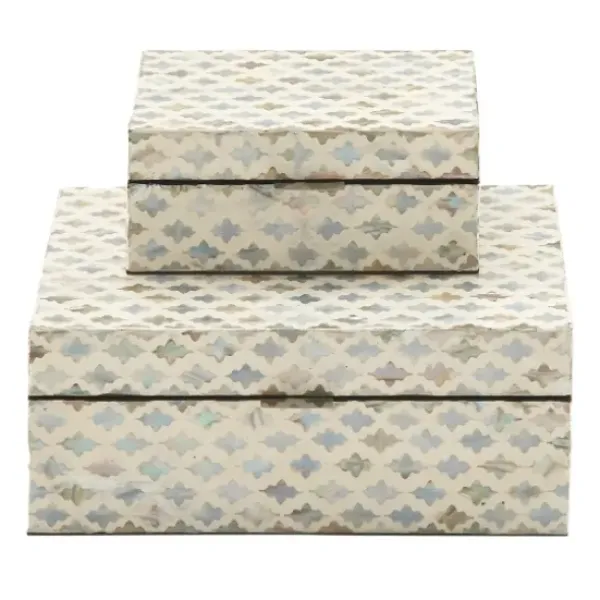 Baskets & Boxes-Kirkland's Home Decorative Mussel Shell Wood Boxes, Set Of 2 Ivory/Gray