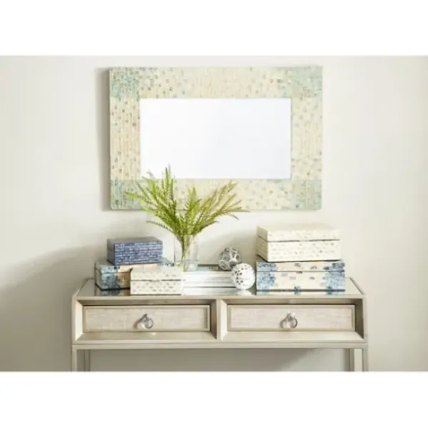 Baskets & Boxes-Kirkland's Home Decorative Mussel Shell Wood Boxes, Set Of 2 Ivory/Gray