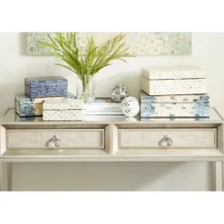 Baskets & Boxes-Kirkland's Home Decorative Mussel Shell Wood Boxes, Set Of 2 Ivory/Gray