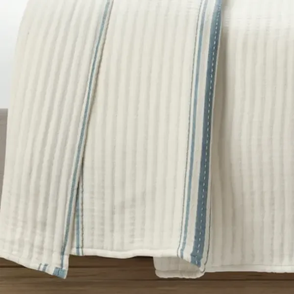 Quilts-Kirkland's Home Deep Blue Pick Stitch Stripe King Quilt Blue/White